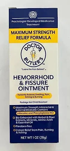 Doctor Butler’s Hemorrhoid & Fissure Ointment – Hemorrhoid Treatment and Hemorrhoid Cream with Lidocaine and Phenylephrine HCI for Fast Acting Relief of Pain, Swelling, Discomfort, and Itching (1 oz.) Doctor Butler'sAu supplements