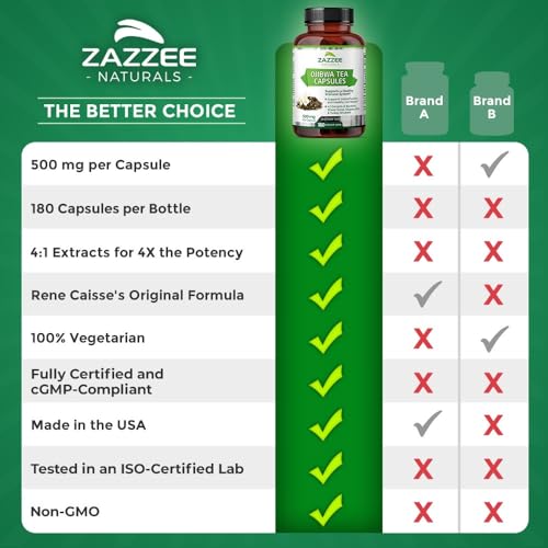 Zazzee Extra Strength Ojibwa Tea 500 mg, 180 Vegan Capsules, Rene Caisse's Original ZazzeeUS supplements