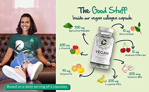 Vegan Collagen Supplement - 1400mg, Spirulina, L-Lysine, L-Proline, Acerola Cherries , Vitamin C & B12, Zinc, Hyaluronic Acid, UK Made D Direct VitalityAu supplements