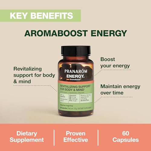 Pranarom - Aromaboost Energy Herbal Supplement - for Physical and Mental Fatigue - Guarana - Vitamins B6 B9 B12 - Pure Scots Pine Essential Oil - 60 Count PranaromAu supplements