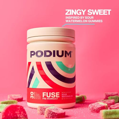 Podium Nutrition, Fuse Pre Workout Powder, Sour Watermelon, 30 Servings, Beta Alanine Podium NutritionUS supplements