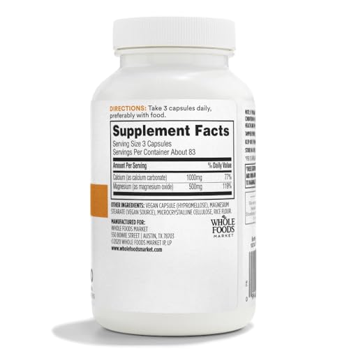 365 by Whole Foods Market, Cal-Mag 2:1 Ratio, Easy-to-Swallow Vegan Capsules, 250 Count 365 by Whole Foods MarketAu supplements
