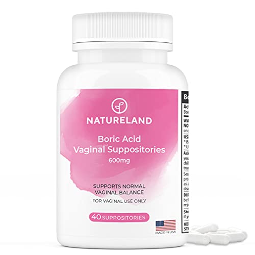 Natureland 40 Count, 600mg Boric Acid Vaginal Suppositories, Made in USA, Restore pH Balance NaturelandAu supplements