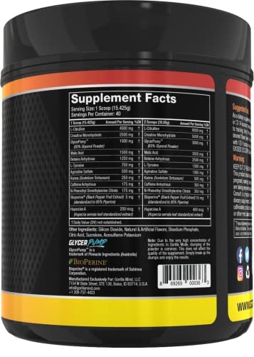 Gorilla Mode Pre Workout - Massive Pumps · Laser Focus · Energy · Power - L-Citrulline Gorilla MindAu supplements