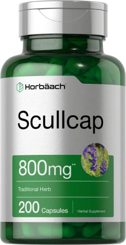 Scullcap Capsules | 800 mg | 200 Count | Max Potency, Value Size | Non-GMO and Gluten HorbäachAu supplements