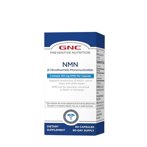 GNC Preventive Nutrition NMN, 150 mg, NAD+ Booster Supplement for Cellular Energy & DNA Repair, Anti-Aging Support, 60 Capsules, Gluten Free, 60 svg GNCAu supplements