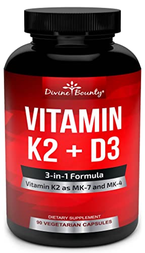 Vitamin K2 (MK7 & MK4) with D3 Supplement - Vitamin K & D as MK-7 100mcg, MK-4 500mcg Divine BountyUS supplements
