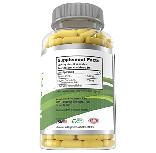 Nurture Alley Berberine Complex - Berberine HCL 1200mg Plus Organic Ceylon Cinnamon NURTURE ALLEYUS supplements