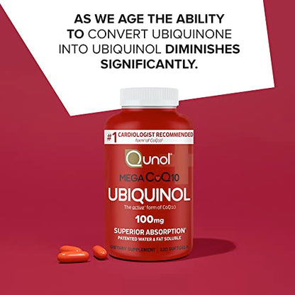 Qunol Mega Ubiquinol CoQ10 100mg Softgels- Superior Absorption - Active form QunolUS supplements