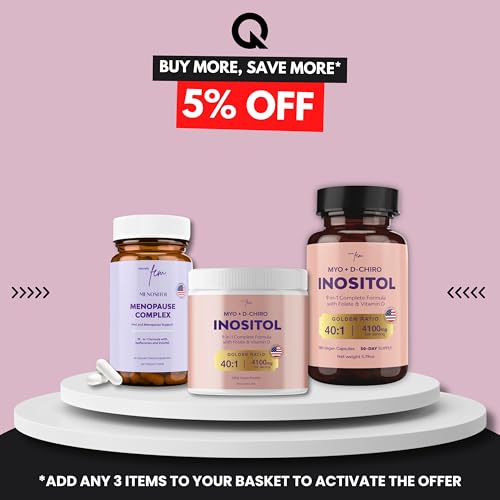 Inositol FEM Menositol 19-in-1 60Caps, Perimenopause & Menopause Supplements for Women Weight Loss with Myo-Inositol, D-chiro and Isoflavones, Control Metabolic Health, 100% Natural, Hormone, SoyFree QSTAAu supplements