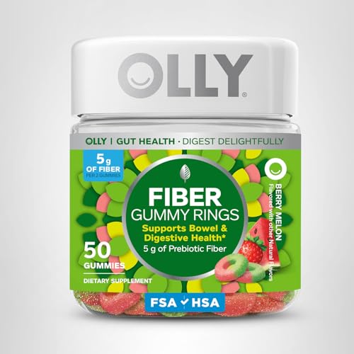 OLLY Fiber Gummy Rings, 5g Prebiotic Fiber, FOS (Fructo-oligosaccharides), Digestive Support, Berry Melon 50ct OLLYUS supplements