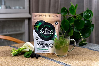 Planet Paleo Organic Bone Broth - Cooling Herbs (450g, 50 Servings) Organic, Grass Fed, High Protein Planet PaleoUS supplements