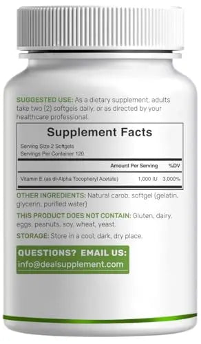 Vitamin E Supplements, 1,000 IU Per Serving, 240 Softgels – Extra Strength Antioxidant Protection – Bioavailable Stable Form DEAL SUPPLEMENTAu supplements