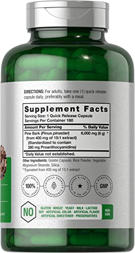 Pine Bark Extract | 6000 mg | 180 Capsules | Standardized to Contain 380 mg Proanthocyan HorbäachUS supplements