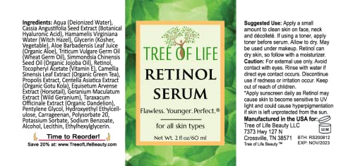 Tree of Life Retinol Serum for Face w/Hydrating Hyaluronic Acid for Wrinkle Soothing Tree of Life BeautyAu supplements