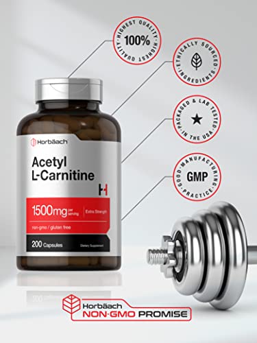 Acetyl L-Carnitine 1500mg | 200 Capsules | Extra Strength ALCAR Supplement | Non-GMO HorbäachUS supplements