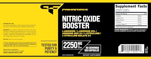 Primaforce Nitric Oxide Booster (2,250mg, 120 Capsules) - 40 Servings of Our High Potency PrimaforceAu supplements