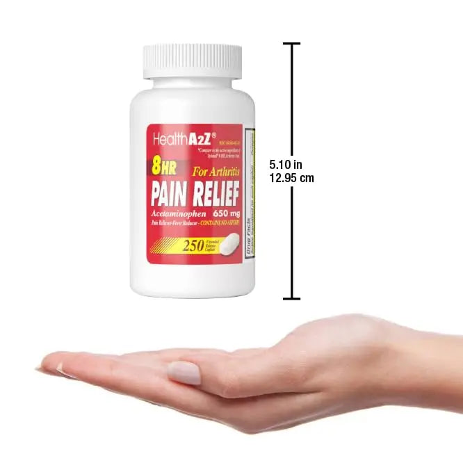HealthA2Z® Pain Relief Extended Release | Acetaminophen 650mg | 8 Hours | Arthiritis Pain | Pain Reliever - Fever Reducer | Contains no Aspirin | (250 Caplets) HealthA2ZAu supplements