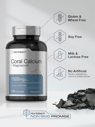Coral Calcium 1500mg 150 Capsules | Plus Magnesium | Non-GMO, Gluten Free Supplement HorbäachAu supplements