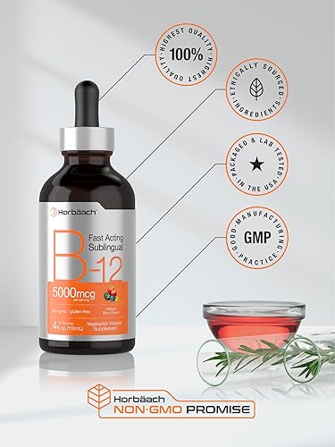 B-12 | 5000mcg | 4oz | Natural Berry Flavor Fast-Acting Sublingual Liquid Vitamin HorbäachAu supplements