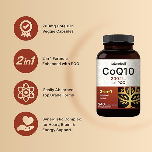 NatureBell CoQ10 (Ubiquinone) 200mg with PQQ, 240 Veggie Capsules | Stable High NatureBellUS supplements