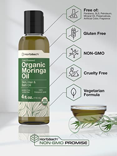 Organic Moringa Oil | 4 fl oz | for Face, Hair, and Skin | 100% Therapeutic Grade | Paraben HorbäachUS supplements