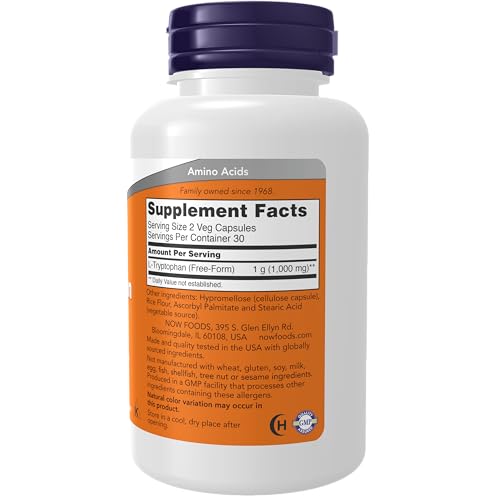 NOW Supplements, L-Tryptophan 500 mg, Encourages Positive Mood*, Supports Relaxation NOWAu supplements