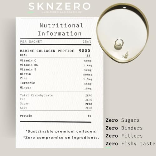 Marine Collagen Liquid 9000mg High Strength Supplement +Biotin, Vitamin B, C, E, Zinc & Turmeric & Ginger SKNZEROAu supplements