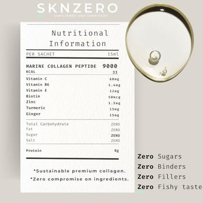 Marine Collagen Liquid 9000mg High Strength Supplement +Biotin, Vitamin B, C, E, Zinc & Turmeric & Ginger SKNZEROUS supplements
