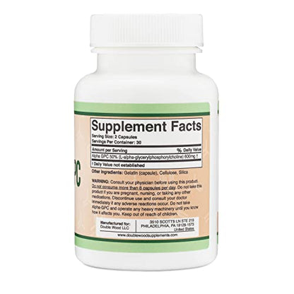 Alpha GPC Choline 600mg Capsules - Brain Support Supplement for Focus, Memory Double Wood SupplementsUS supplements