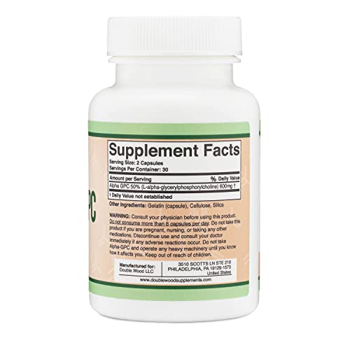 Alpha GPC Choline 600mg Capsules - Brain Support Supplement for Focus, Memory Double Wood SupplementsUS supplements