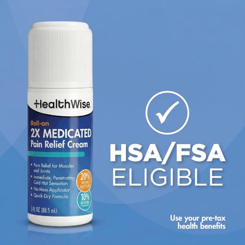 HealthWise 2X Medicated Roll-On | 10% Menthol + 20% Methyl Salicylate | Pain Relief Cream | 3 oz. 88.5 mL | Quick-Dry Formula | Immediate Penetrating Action | Topical Analgesic HealthWiseAu supplements