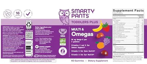 SmartyPants Toddler Multivitamin Gummies - Improved Formula: Omega 3 (DHA/EPA), Vitamins D3, C, Vitamin B12, B6, A, K & Zinc SmartyPantsAu supplements
