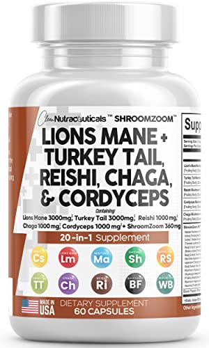 Lions Mane 3000mg 20in1 Mushroom Supplement with Turkey Tail 2000mg Clean NutraceuticalsUS supplements