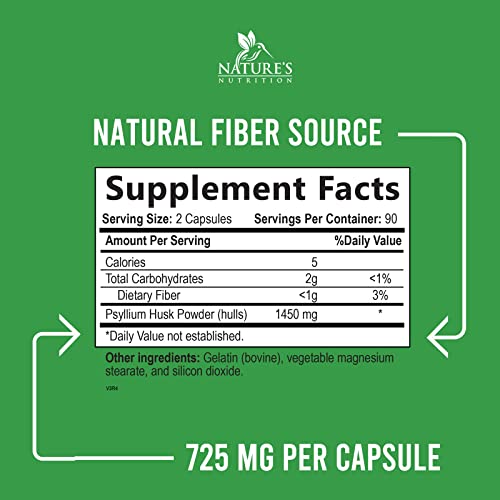 High Absorption Psyllium Husk Capsules 1450mg, Natural Soluble Fiber Supplement Non-GMO Nature's NutritionUS supplements