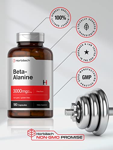 Beta Alanine Capsules | 3000mg | 180 Count | Non-GMO, Gluten Free Supplement HorbäachUS supplements