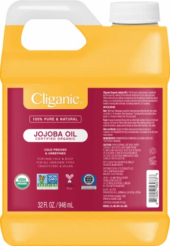 Cliganic Organic Jojoba Oil Bulk 32oz, 100% Pure CliganicAu supplements