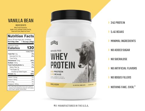 Levels Grass Fed 100% Whey Protein, No Hormones, Vanilla Bean, 2LB Levels NutritionAu supplements