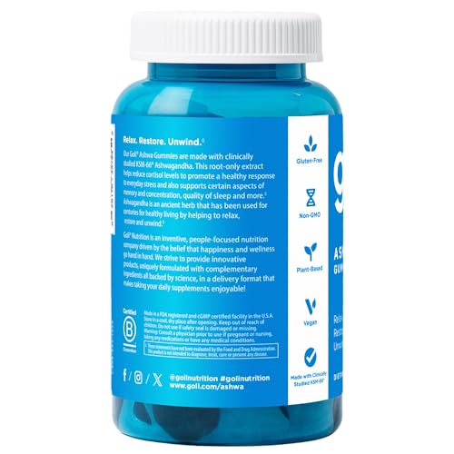 Goli Ashwagandha & Vitamin D Gummy - 60 Count - Mixed Berry, KSM-66, Vegan, Plant Based, Non-GMO, Gluten-Free & Gelatin Free Relax. Restore. Unwind, Pack of 1 GoliAu supplements