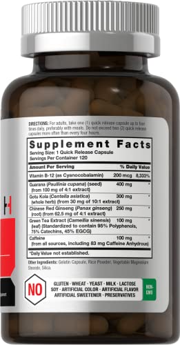 Ultra Energy Supplement | 120 Capsule Pills | with Caffeine & Vitamin B12 | Daily Energy Booster HorbäachUS supplements