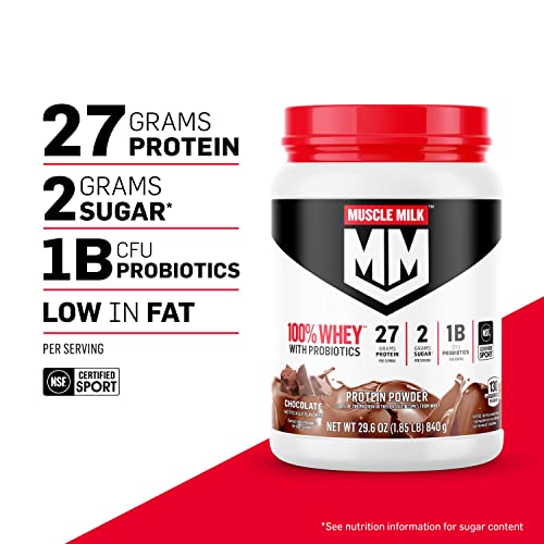 Muscle Milk 100% Whey With Probiotics Protein Powder, Vanilla, 1.85 Pound, 23 Servings Muscle MilkUS supplements