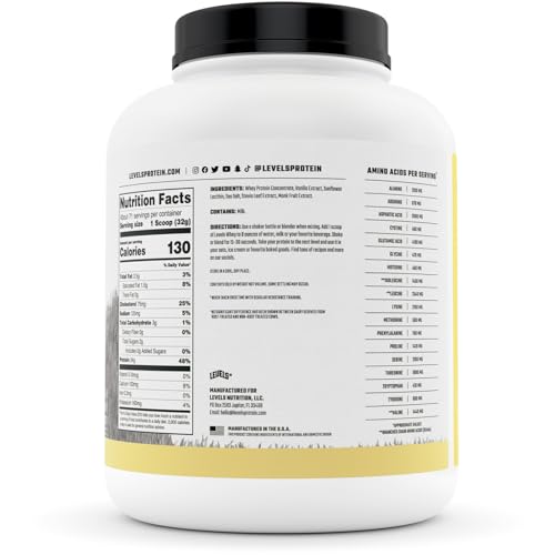 Levels Grass Fed 100% Whey Protein, No Hormones, Vanilla Bean, 5LB Levels NutritionAu supplements