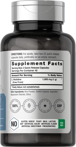 Horbaach L-Histidine 1000mg 90 Capsules | Non-GMO and Gluten Free | Pharmaceutical HorbäachAu supplements