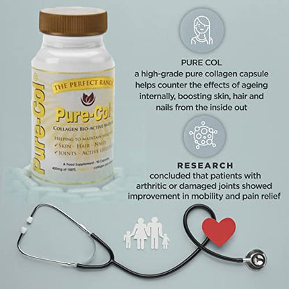 Pure-COL Collagen 90 Capsules 400mg Bio-Active Matrix High Strength Collagen Tablets The Perfect RangeUS supplements