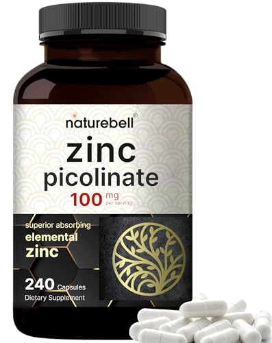 High Potency Zinc Picolinate 100mg - 240 Capsules, Bioavailable Form of Zinc NatureBellUS supplements