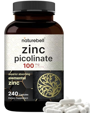 High Potency Zinc Picolinate 100mg - 240 Capsules, Bioavailable Form of Zinc NatureBellAu supplements