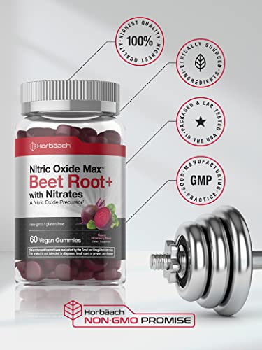 Nitric Oxide Beet Root Gummies | 60 Count | with Nitrates | Natural Strawberry Flavor HorbäachUS supplements