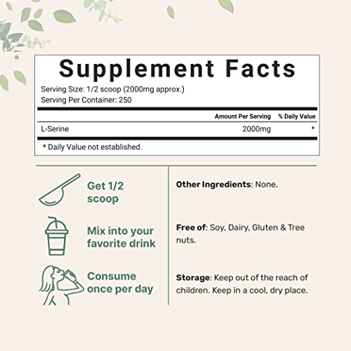 Pure L Serine Powder, 500 Grams (250 Day Supply), Filler Free, Supports Production Micro IngredientsAu supplements