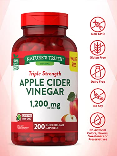 Nature's Truth Apple Cider Vinegar Capsules | 1200mg | 200 Pills | Extra Strength | Value Size Nature's TruthAu supplements
