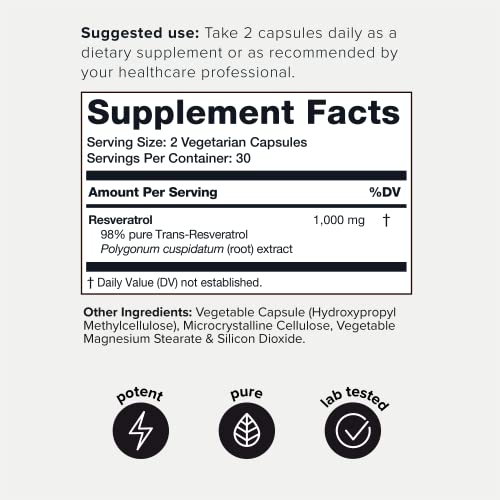 Ultra High Potency Third-Party Tested Trans Resveratrol 1000mg - 98% Pure ToniiqUS supplements